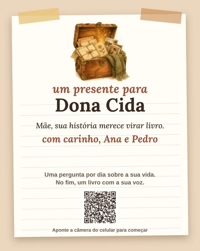 Cartão de presente com o nome da mãe e um QR code