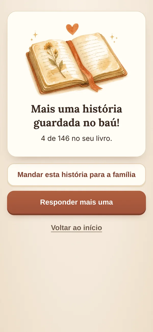 Tela do app depois de guardar uma história