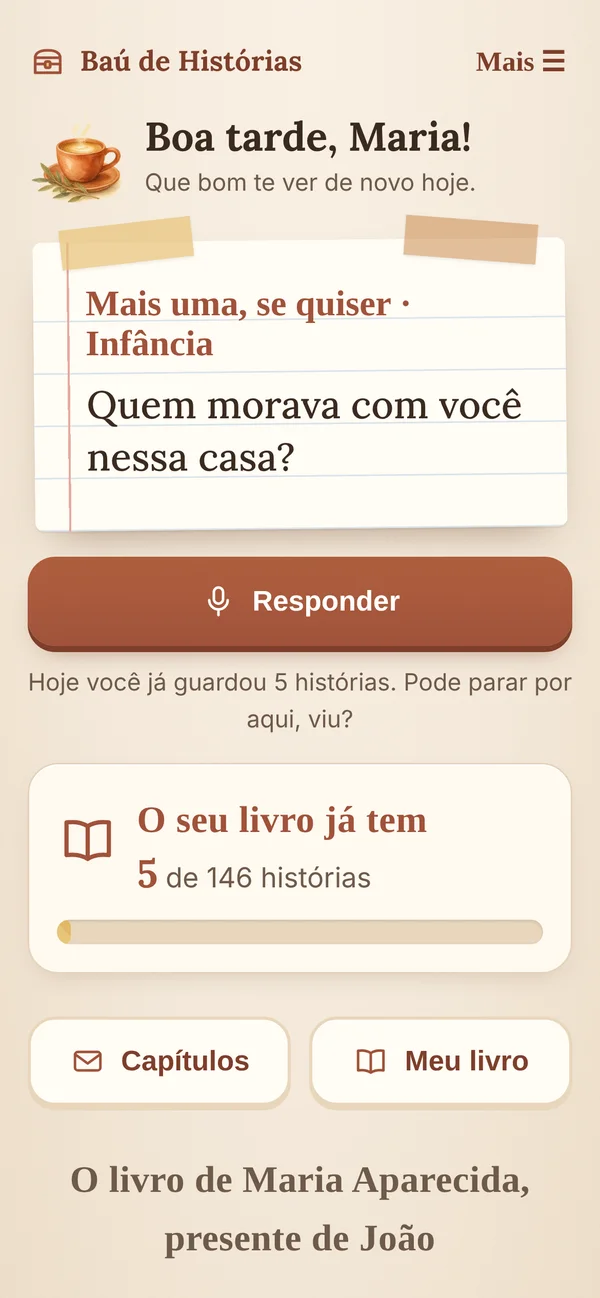 Tela inicial do app com a pergunta do dia
